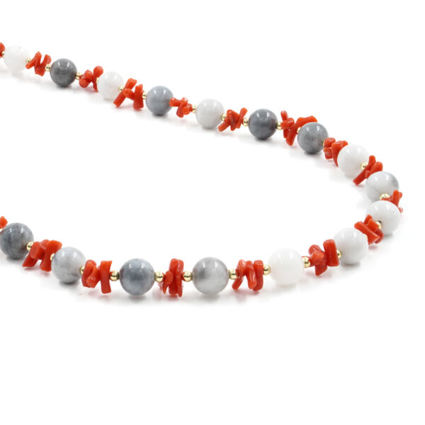 Necklace with eagle eye, coral, sterling silver clasp – Golden Color