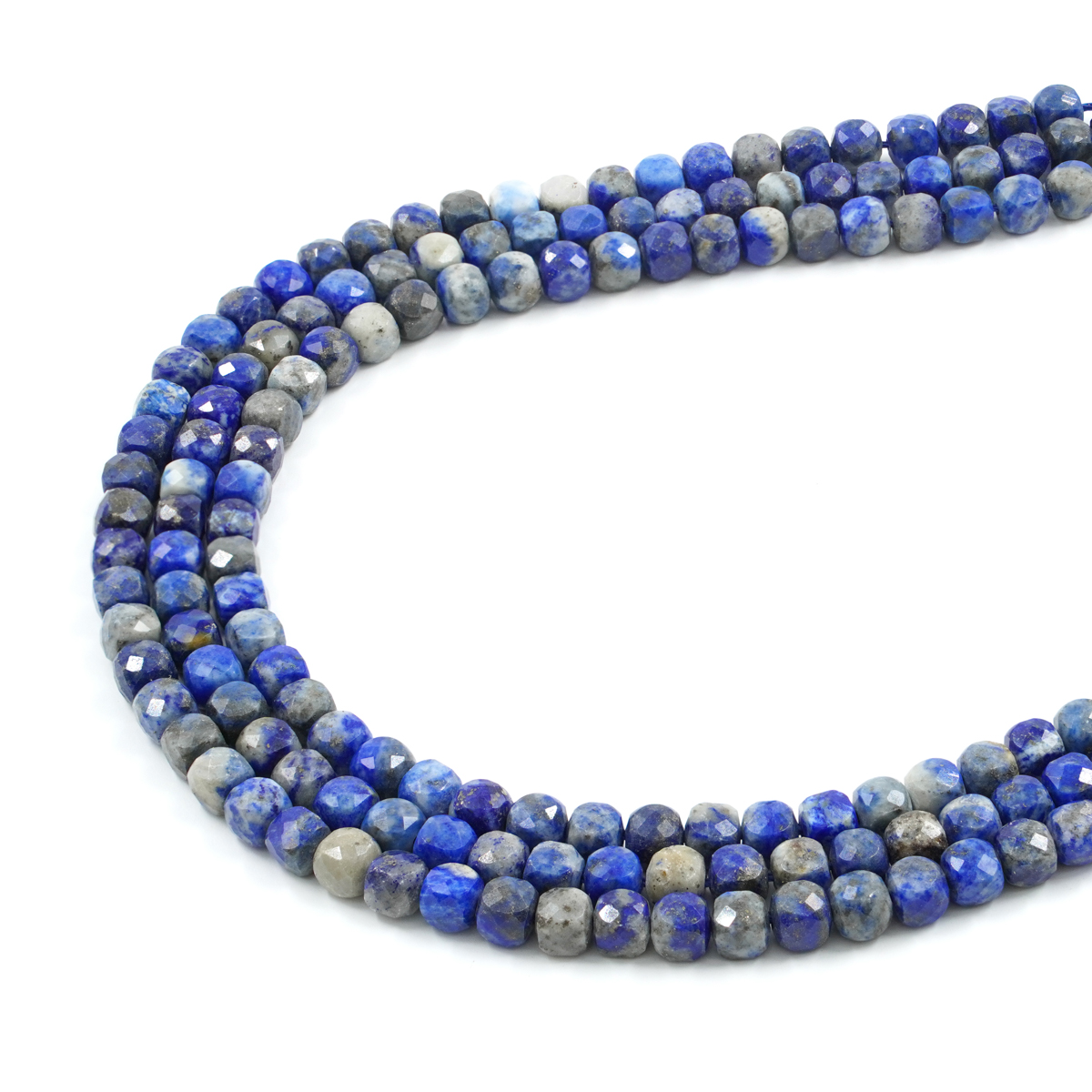 Lapislazuli strands faceted dice shape size 6mm
