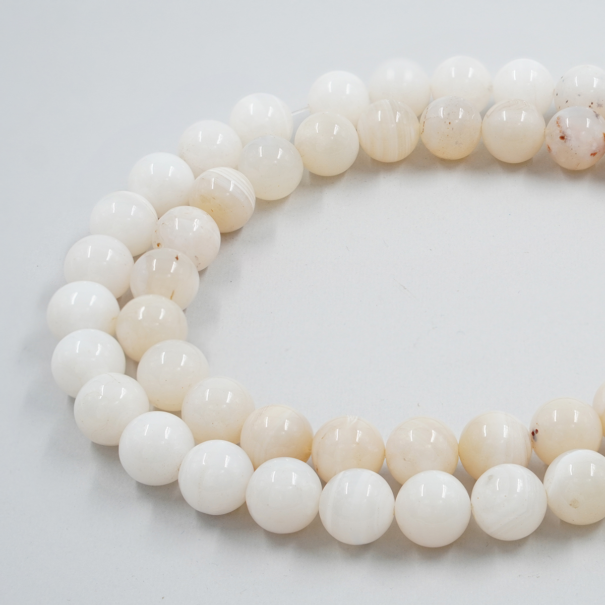 White Opal strands round shape size 14mm
