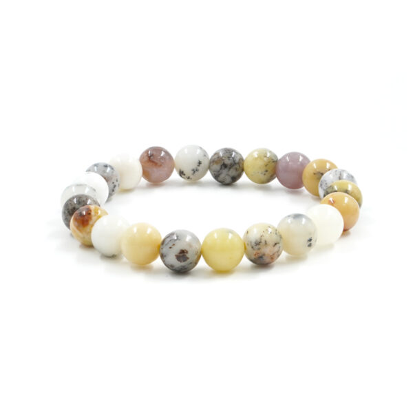 Elastic Bracelet with White and Yellow Opal 6mm