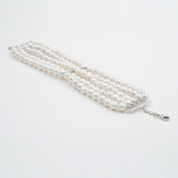 Multistrands Bracelet with pearl drop shape sterling silver clasp – Rhodium color