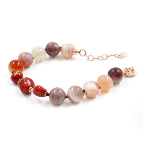 Bracciale con corallo, agata Botswana rossa, ematite, chiusura in argento – Rosè