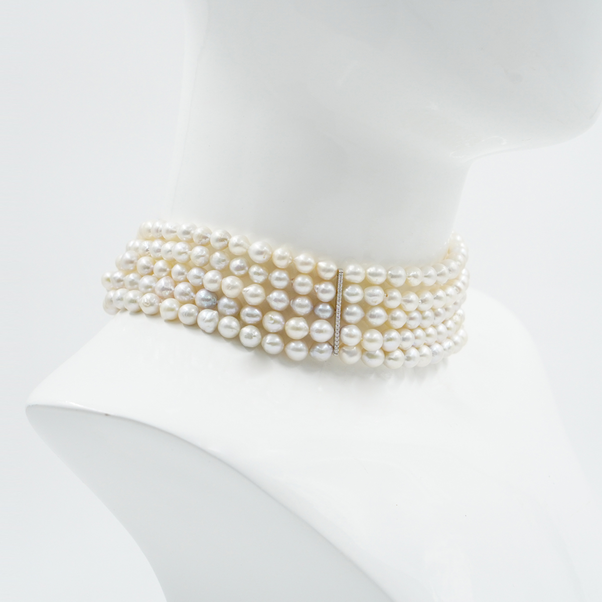 Collana Choker Multifilo con perle a goccia chiusura in argento – Rodiato - immagine 2