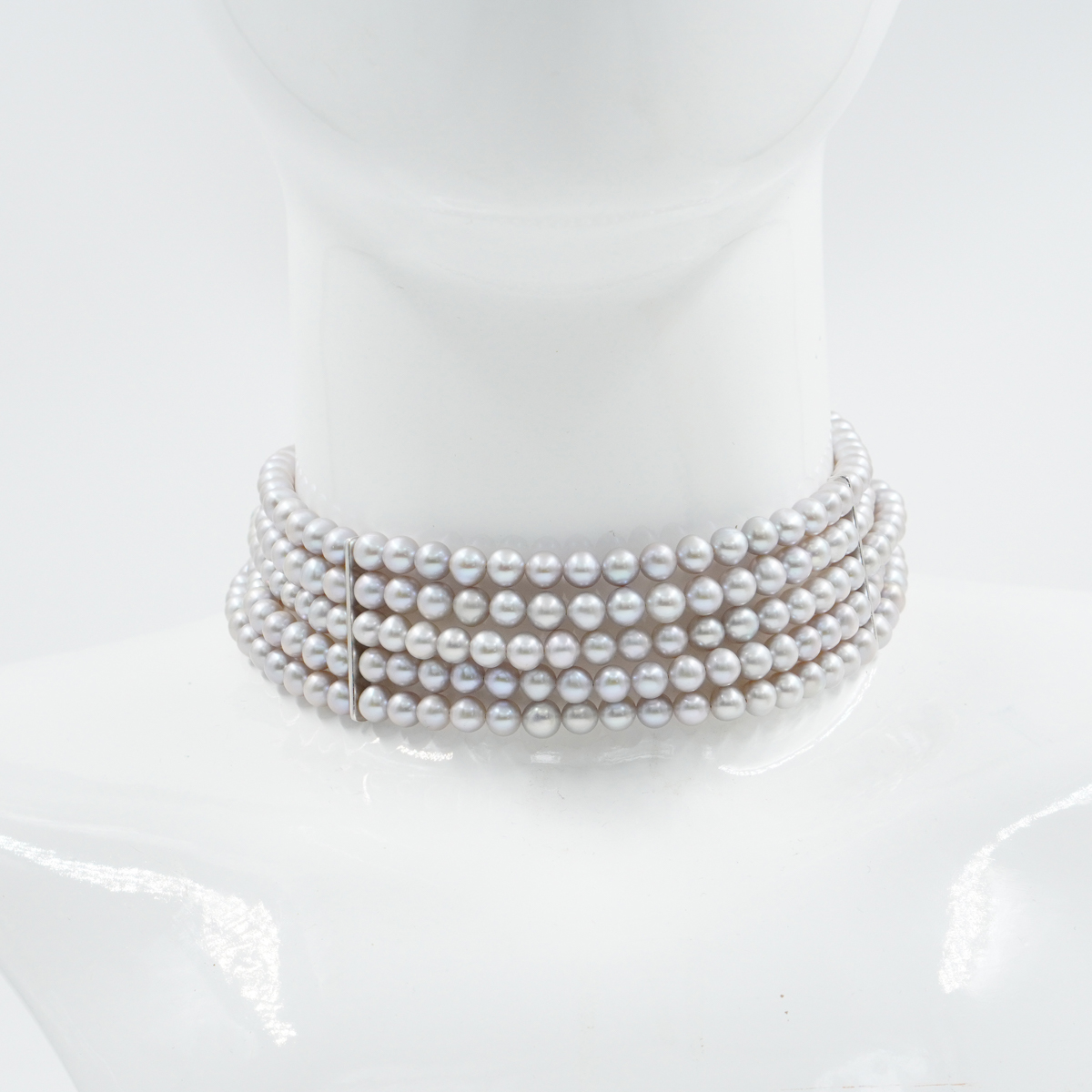 Collana Choker Multifilo con perle grigie, chiusura in argento – Rodiato - immagine 2