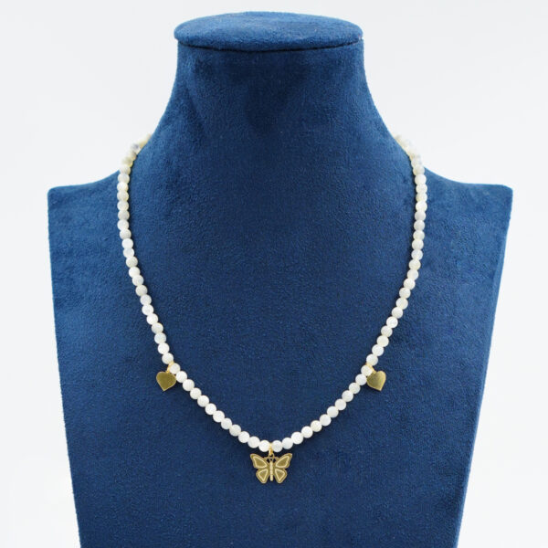 Necklace with mother of pearl, hematite and with element and sterling silver clasp – Golden Color