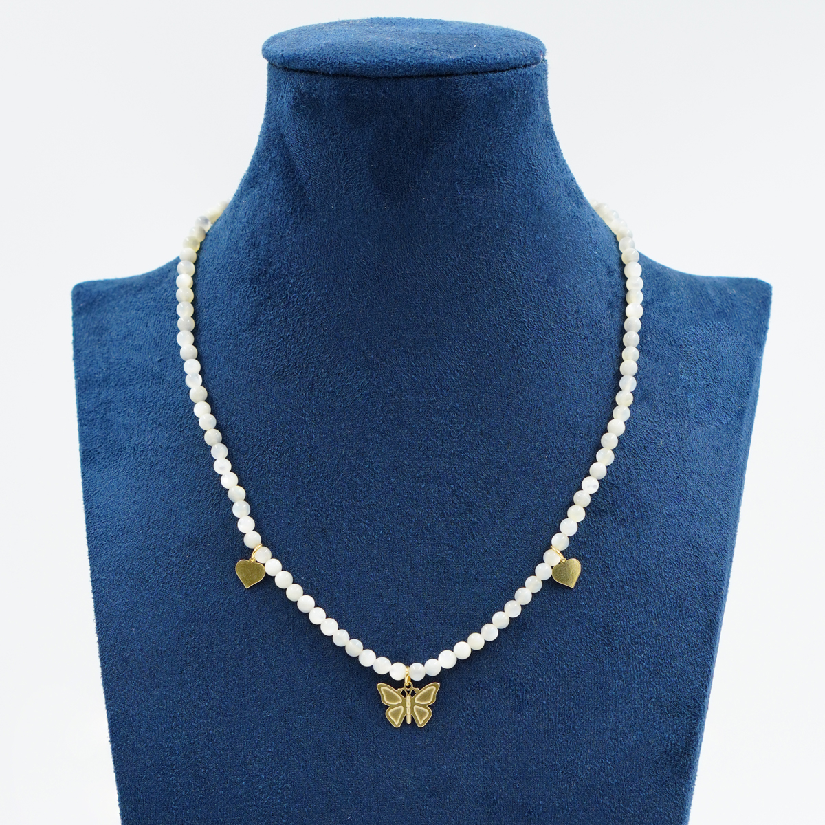 Collana con madreperla, ematite e con elementi e chiusura in argento – Dorato