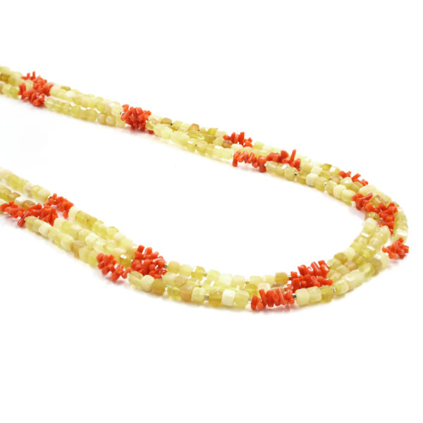 Multistrands Necklace with yellow opal, coral, hematite, sterling silver clasp - Golden Color