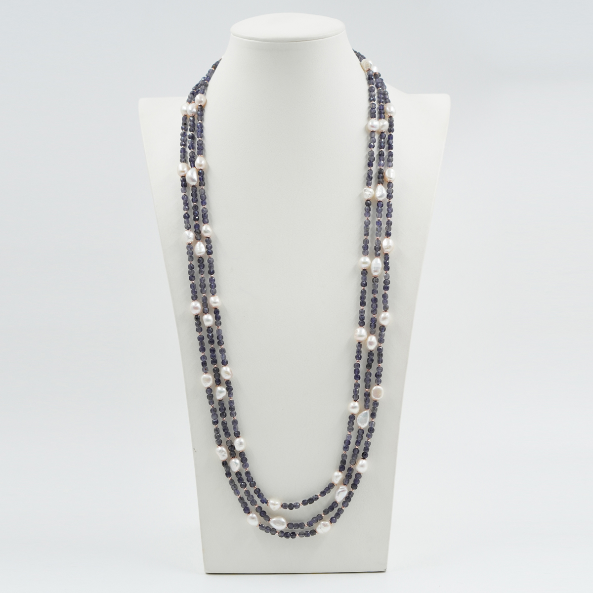 Collana Multifilo con iolite, perla, ematite, chiusura in argento – Rosè - immagine 2