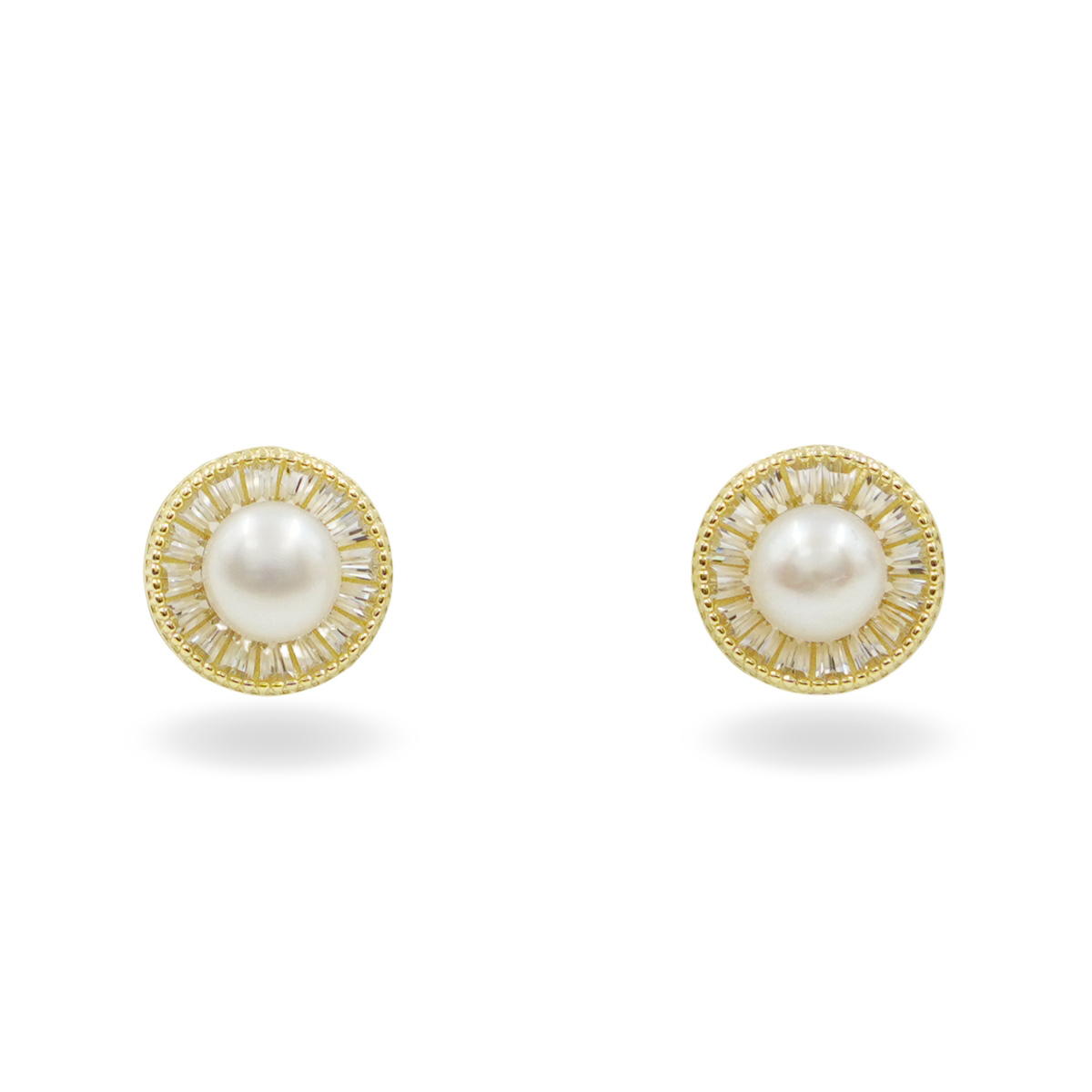 Sterling Silver Earrings round shape with pearls and zircons – Golden Color