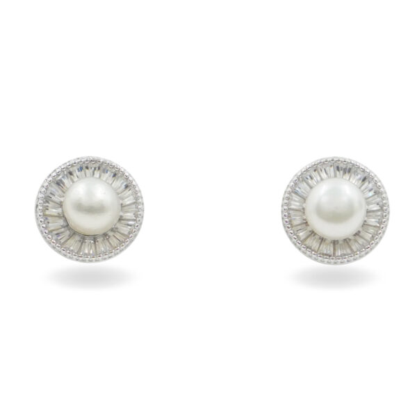 Sterling Silver Earrings round shape with pearls and zircons – Rhodium Color