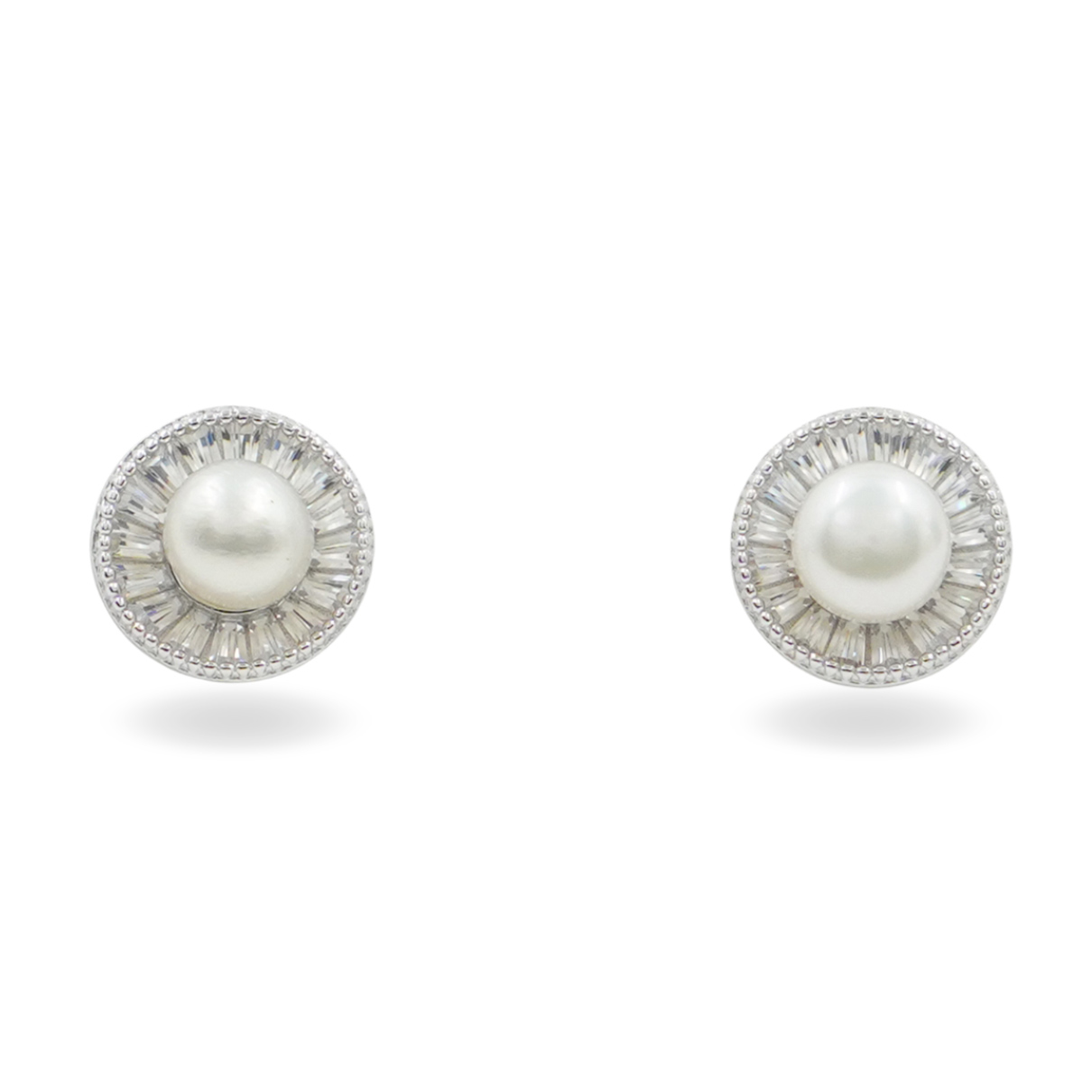 Sterling Silver Earrings round shape with pearls and zircons – Rhodium Color