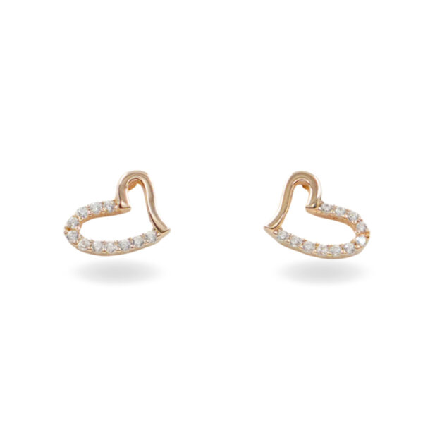 Sterling Silver Earrings heart shape with zircons – Rose Color