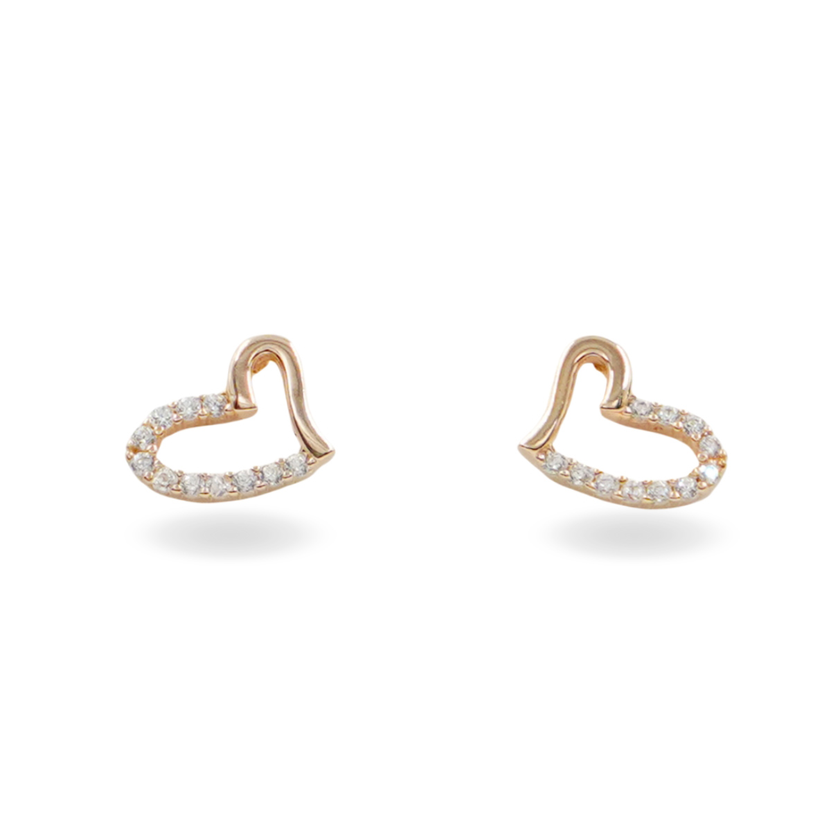 Orecchini in argento forma cuori con zirconi – Rosè