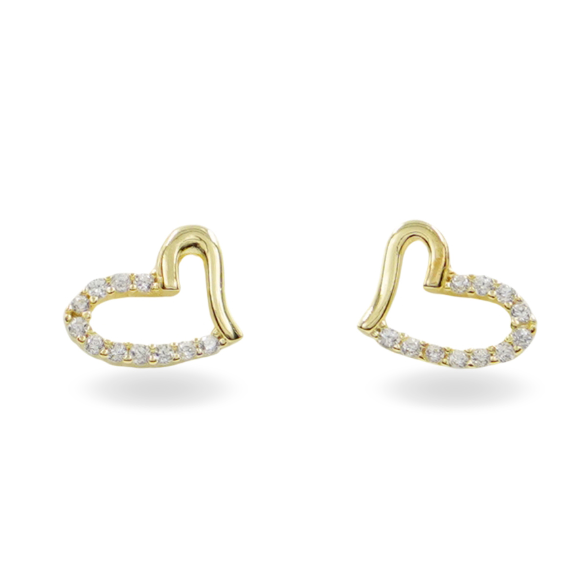 Sterling Silver Earrings heart shape with zircons – Golden Color