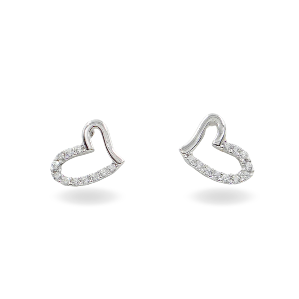 Sterling Silver Earrings heart shape with zircons – Rhodium Color