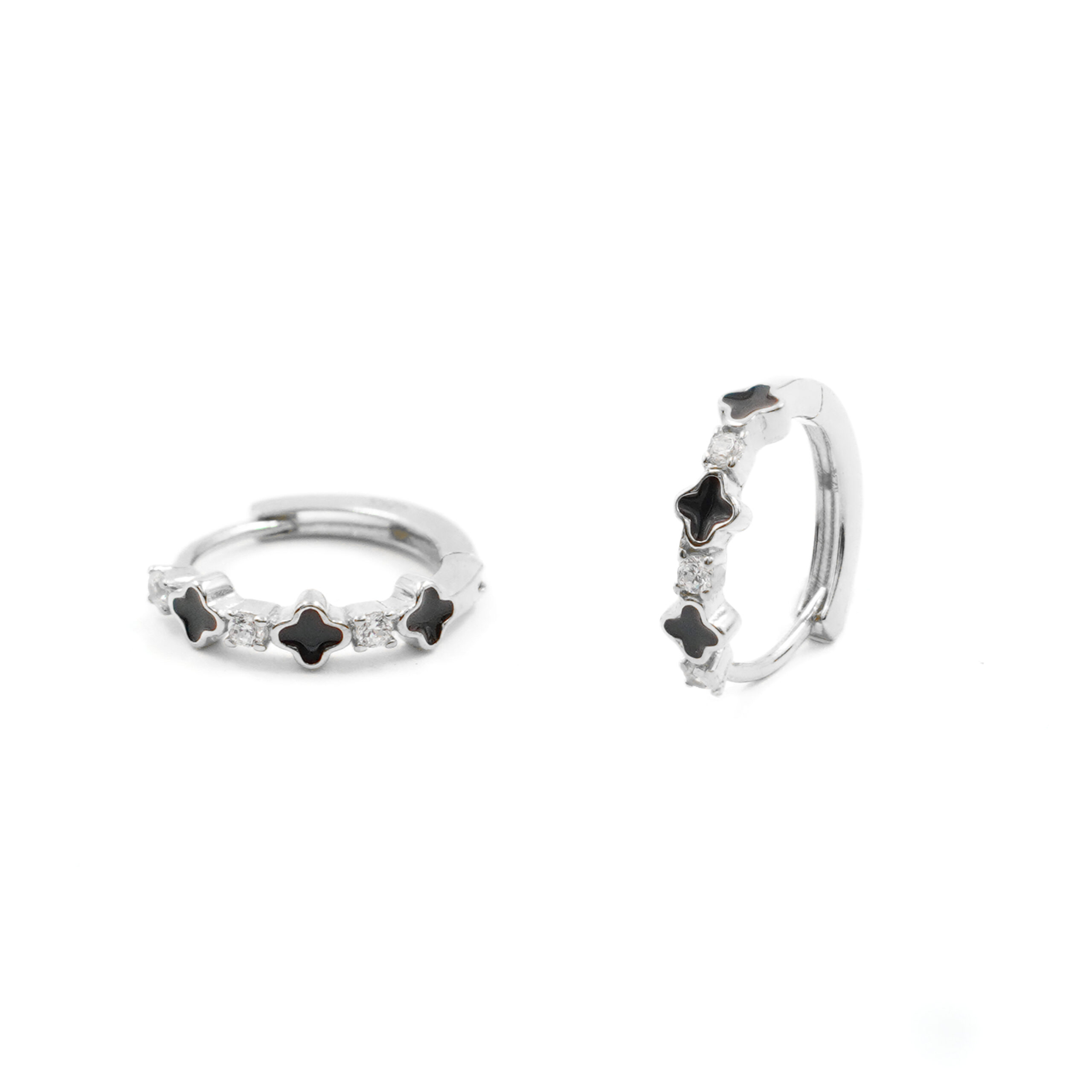 Sterling Silver Earrings ring shape with enamel and zircons – Rhodium Color
