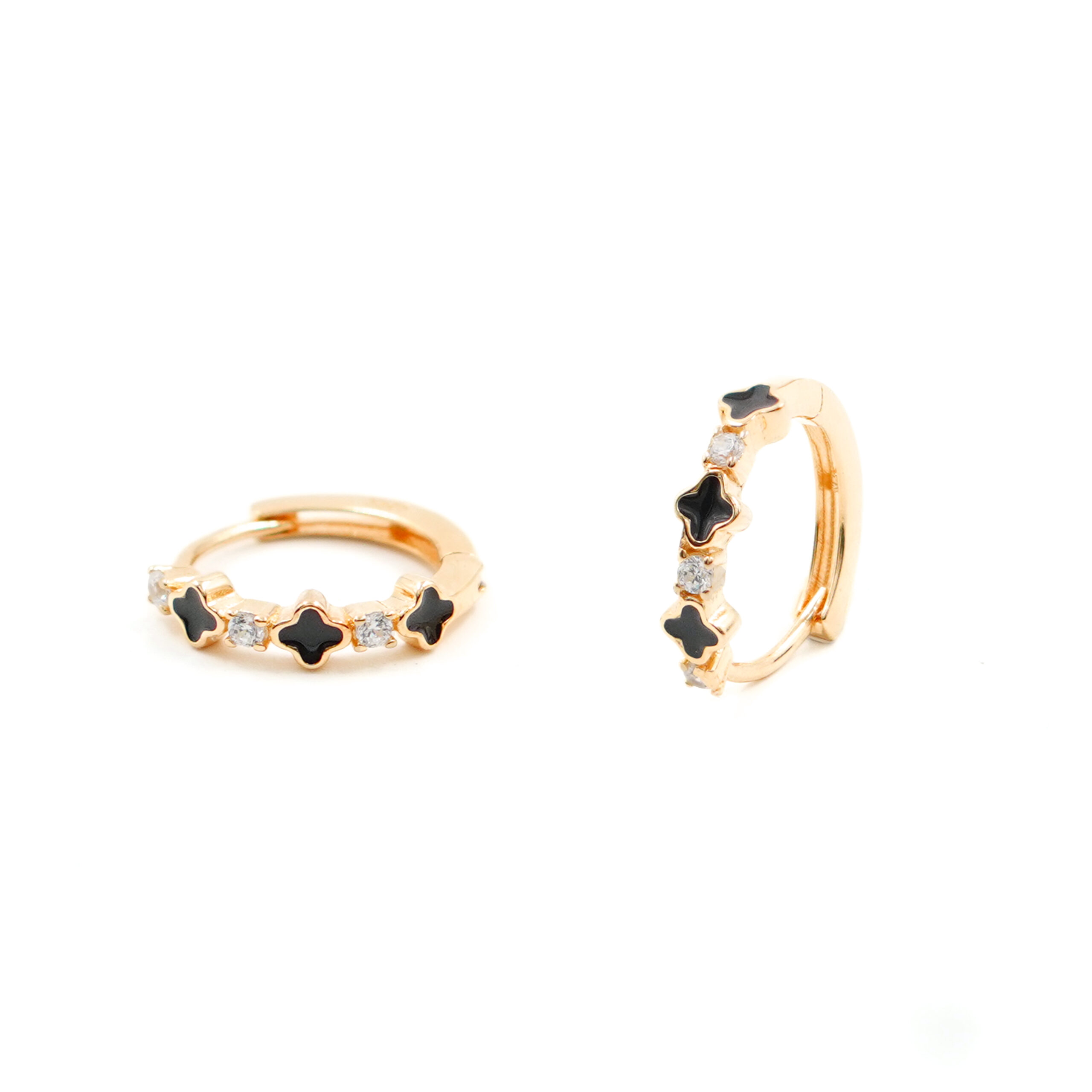 Sterling Silver Earrings ring shape with enamel and zircons – Rose Color