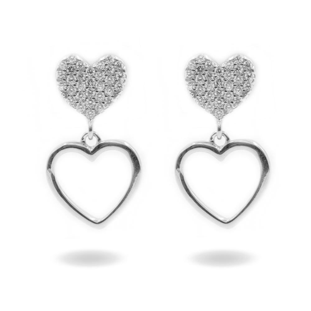 Sterling Silver Earrings heart shape with zircons – Rhodium Color