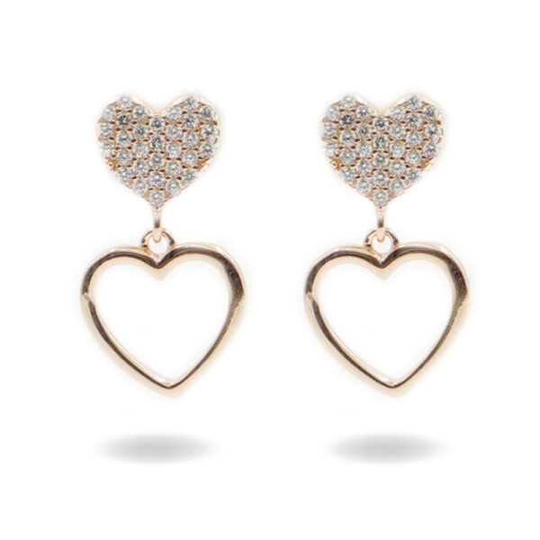 Sterling Silver Earrings heart shape with zircons – Rose Color