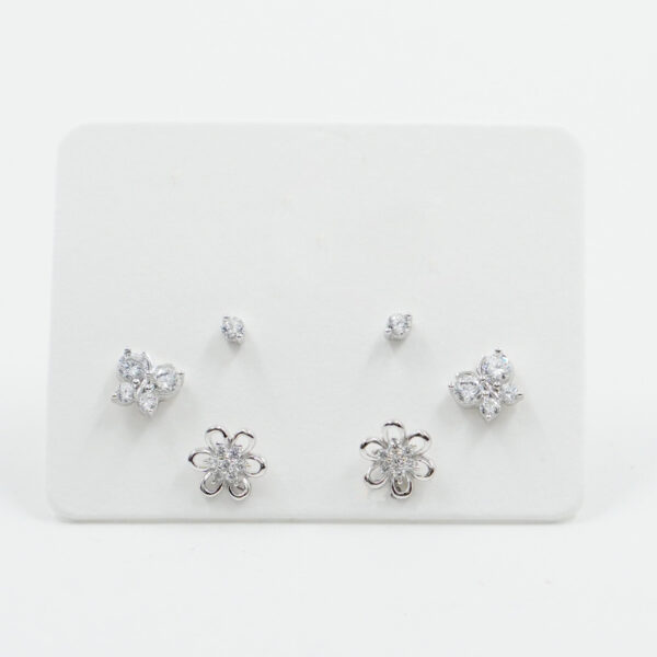 Sterling Silver Earrings Set flower shape with zircons – Rhodium Color