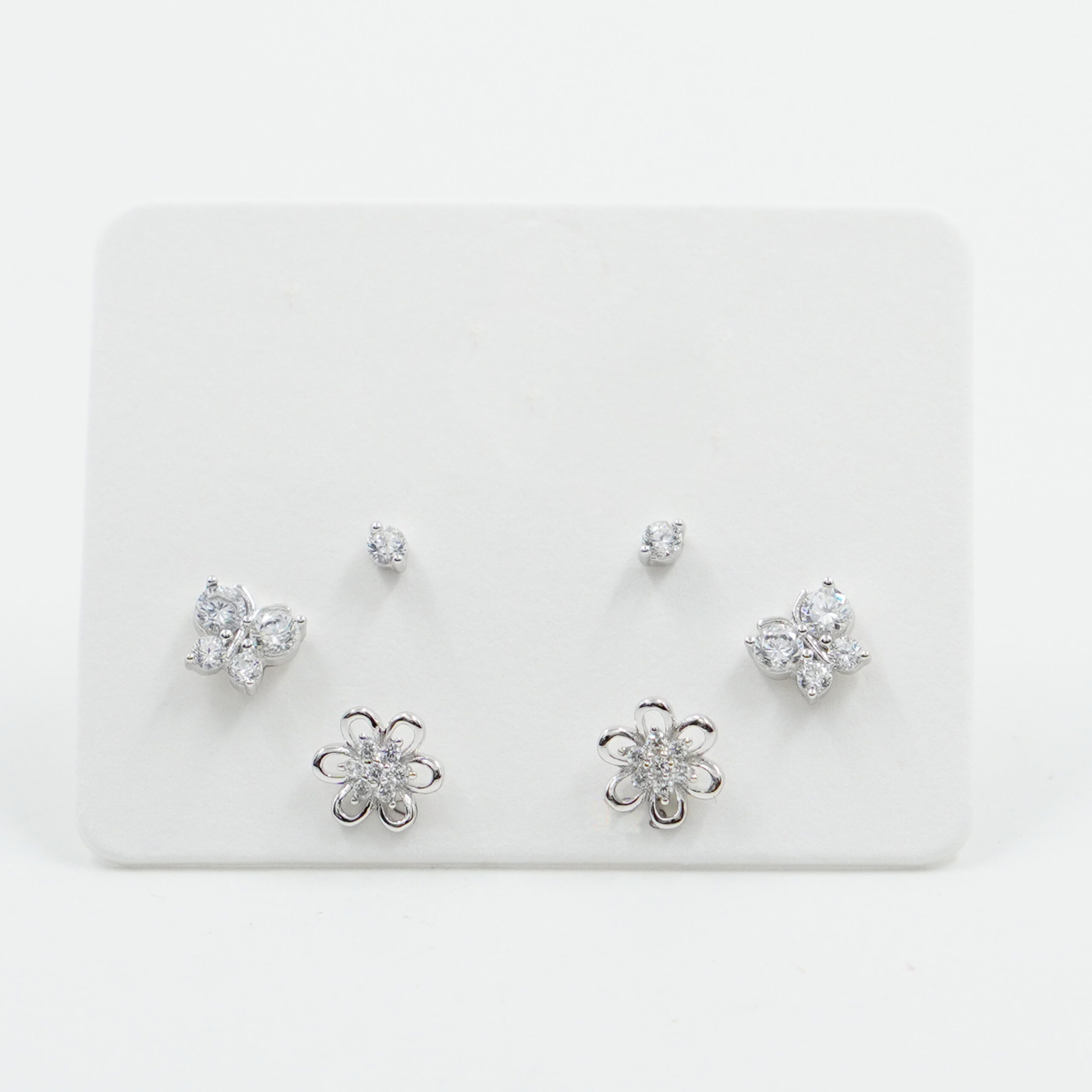 Sterling Silver Earrings Set flower shape with zircons – Rhodium Color