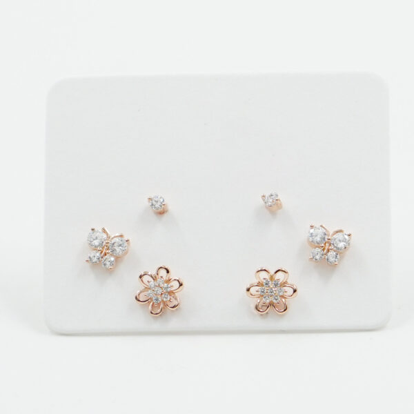 Sterling Silver Earrings Set flower shape with zircons – Rose Color