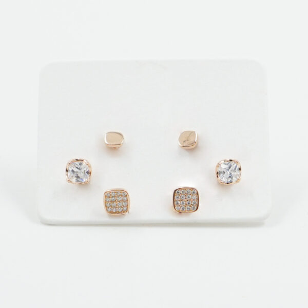 Set di Sterling Silver Earrings square shape with zircons – Rose Color