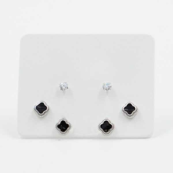 Sterling Silver Earrings Set enameled flower – Rhodium Color