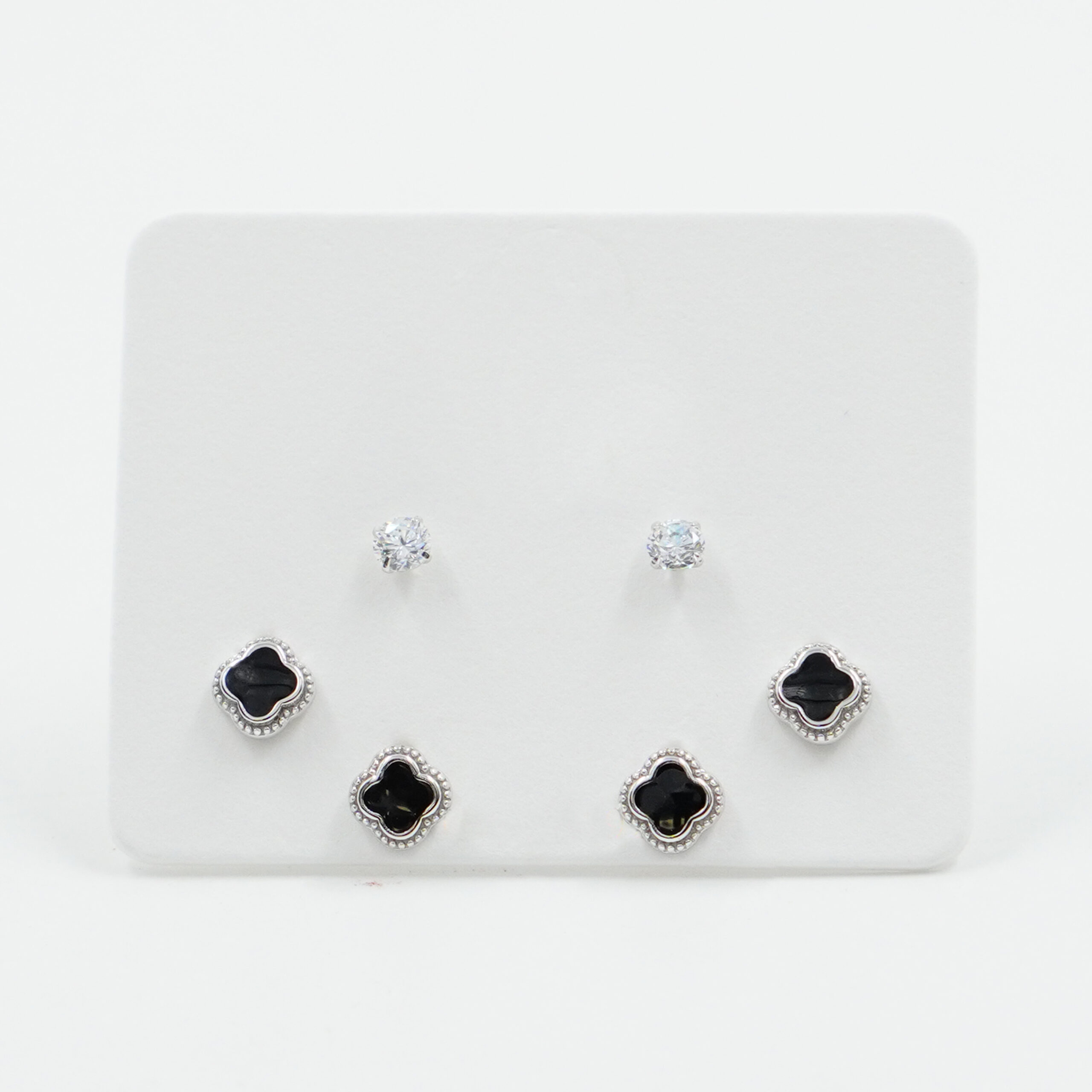 Sterling Silver Earrings Set enameled flower – Rhodium Color