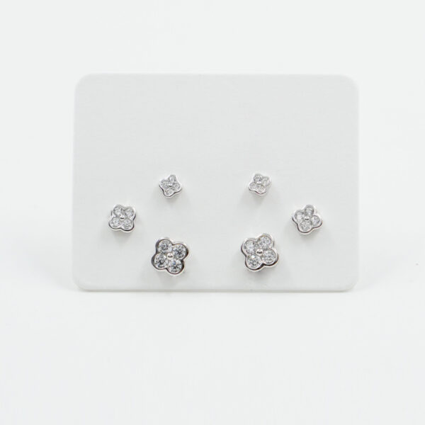Sterling Silver Earrings Set flower shape with zircons – Rhodium Color