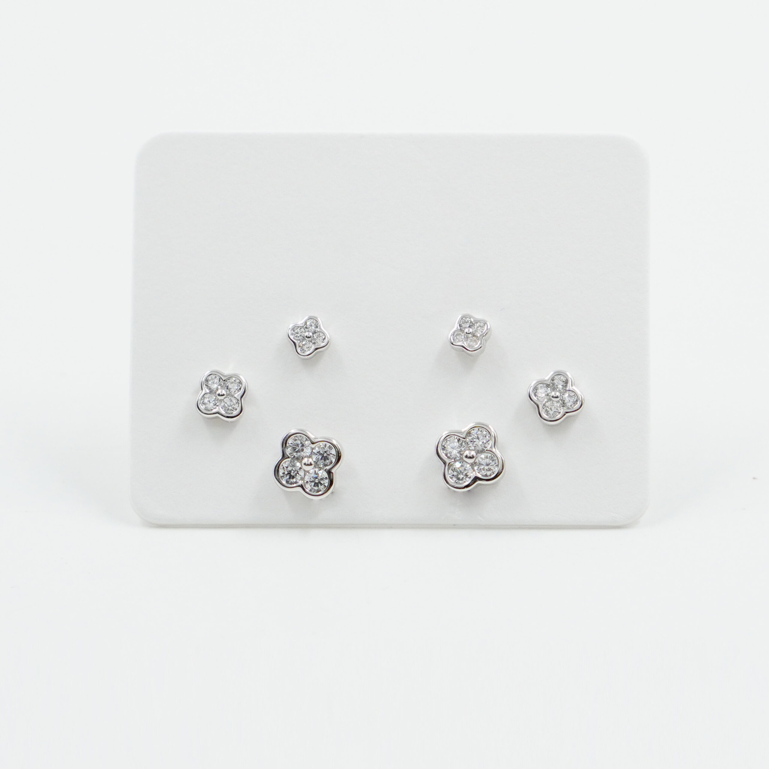 Sterling Silver Earrings Set flower shape with zircons – Rhodium Color