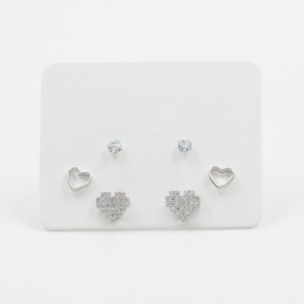 Sterling Silver Earrings Set heart shape with zircons – Rhodium Color
