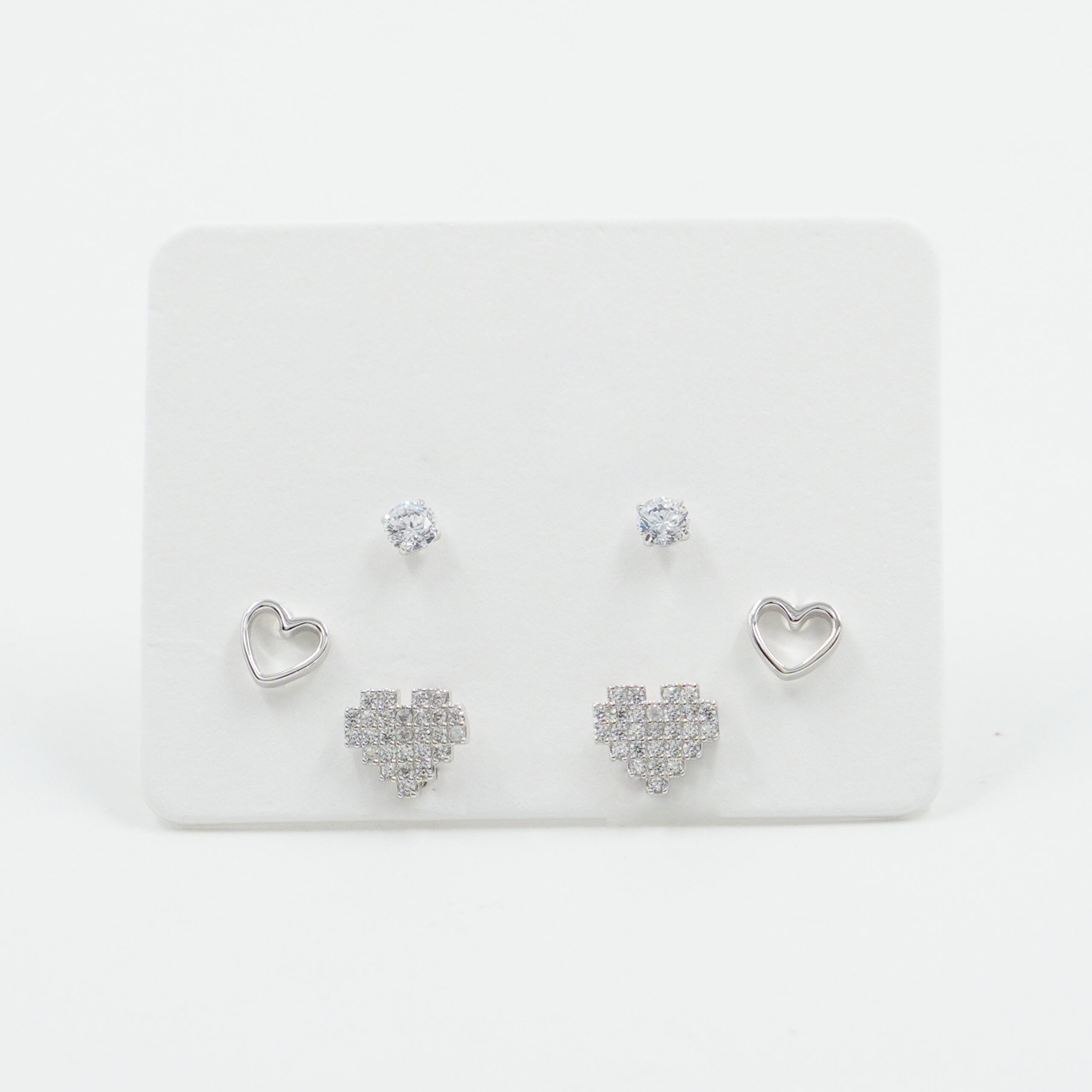 Sterling Silver Earrings Set heart shape with zircons – Rhodium Color