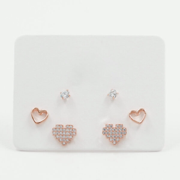Sterling Silver Earrings Set heart shape with zircons – Rose Color