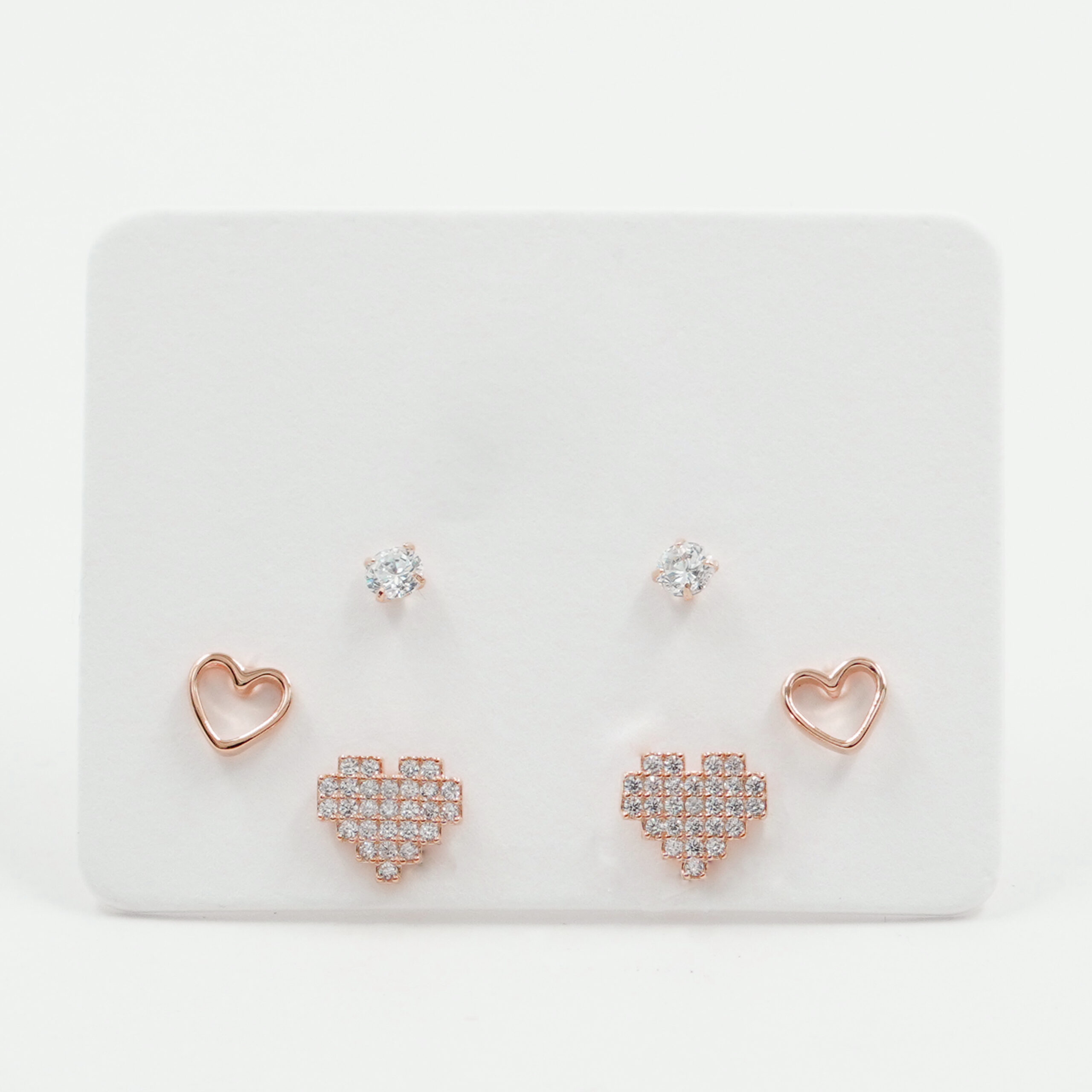 Sterling Silver Earrings Set heart shape with zircons – Rose Color