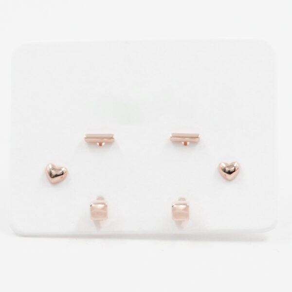 Sterling Silver Earrings Set heart, cube and bar elements – Rose Color
