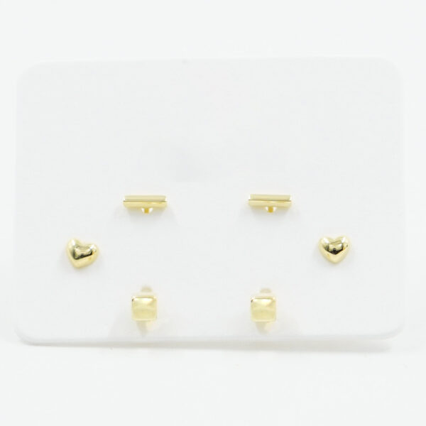Sterling Silver Earrings Set heart, cube and bar elements – Golden Color