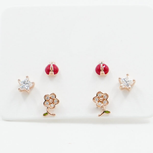 Sterling Silver Earrings Set enamelled lucky charm and zircons – Rose Color