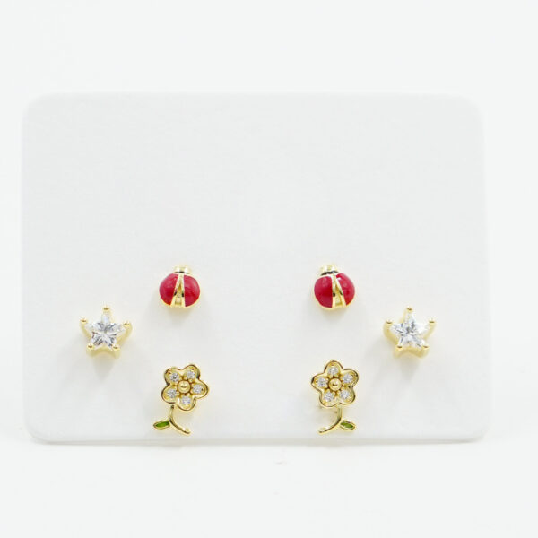 Sterling Silver Earrings Set enamelled lucky charm and zircons – Golden Color