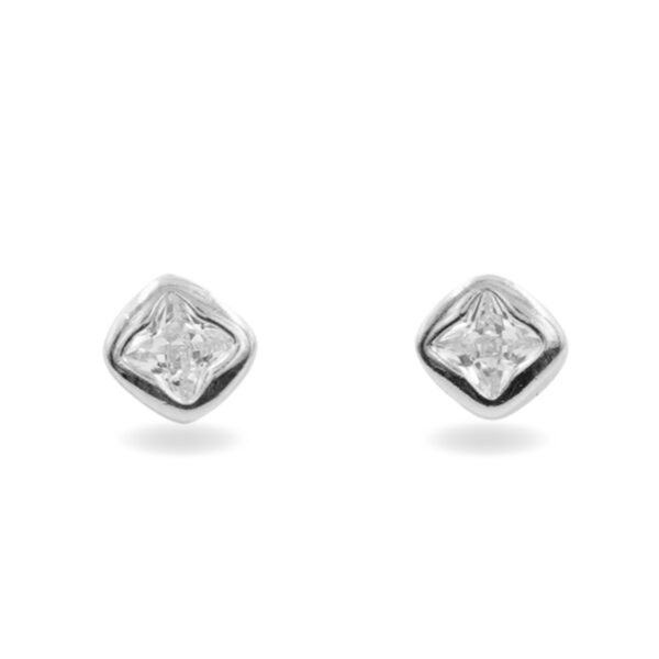 Sterling Silver Earrings square shape with zircons  - Rhodium Color