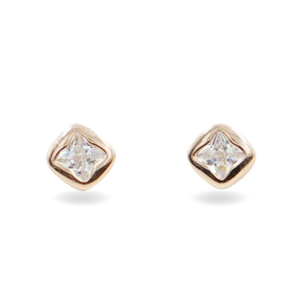Sterling Silver Earrings square shape with zircons  - Rose Color