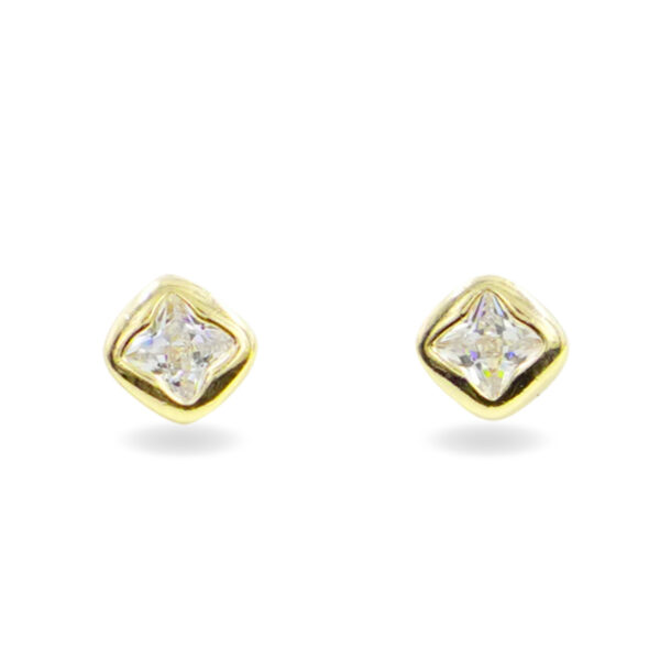 Sterling Silver Earrings square shape with zircons  - Golden Color