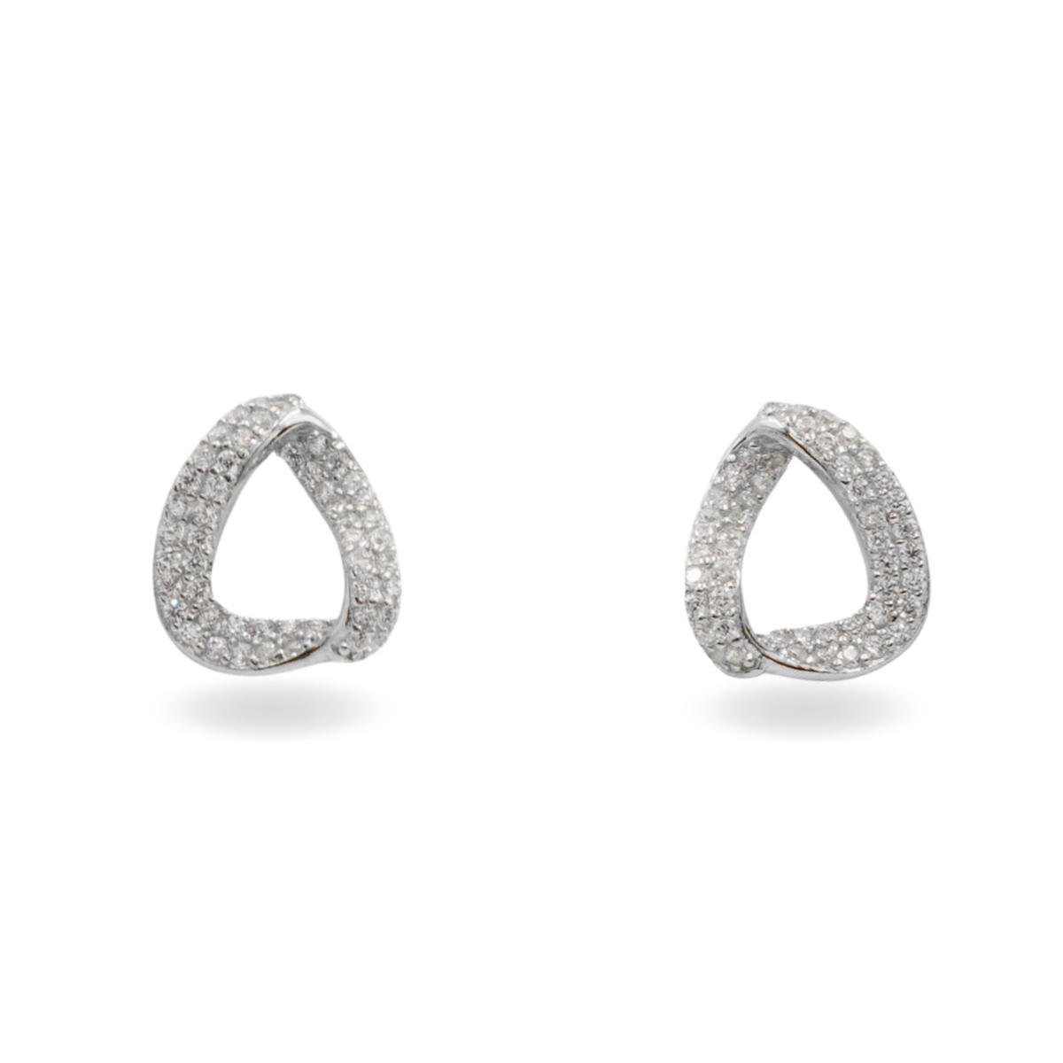 Sterling Silver Earrings tape shape with zircons – Rhodium Color
