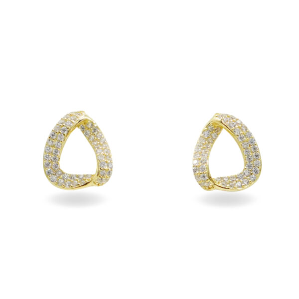 Sterling Silver Earrings tape shape with zircons – Golden Color
