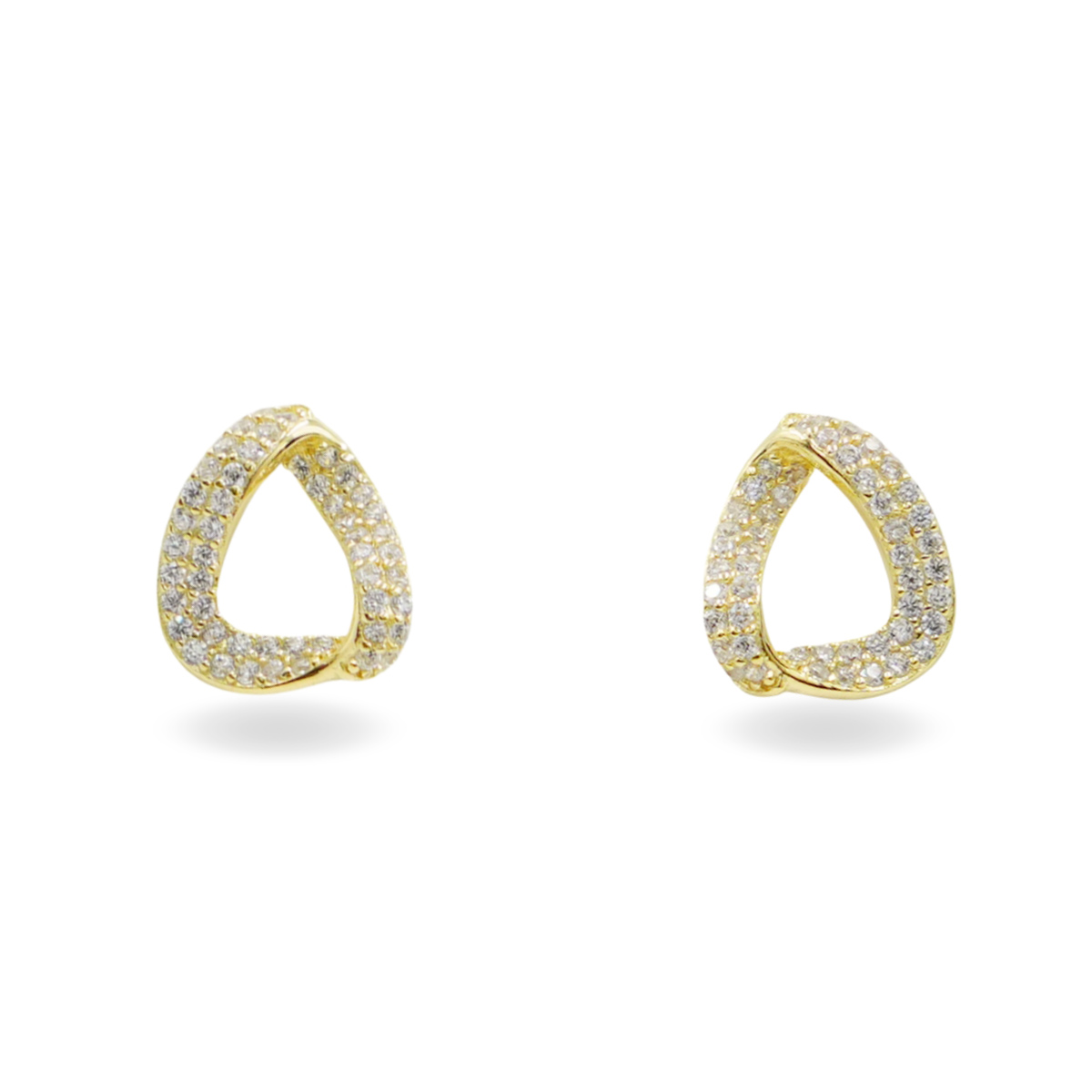 Sterling Silver Earrings tape shape with zircons – Golden Color