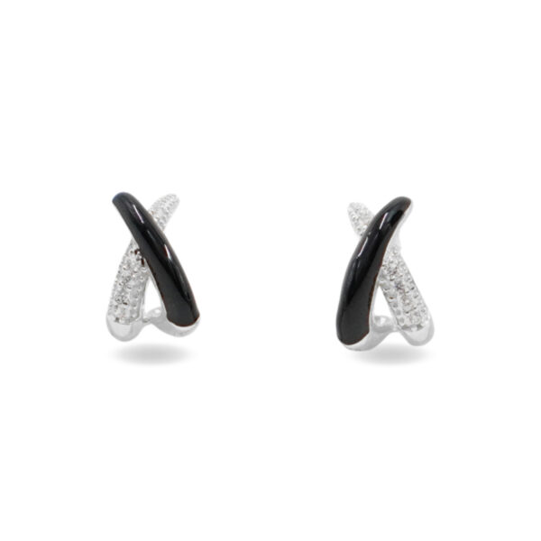 Sterling Silver Earrings X shape with enamel and zircons – Rhodium Color