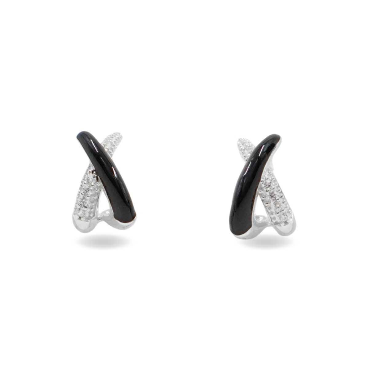 Sterling Silver Earrings X shape with enamel and zircons – Rhodium Color