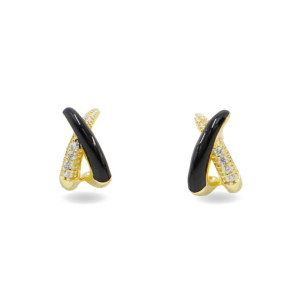 Sterling Silver Earrings X shape with enamel and zircons – Golden Color