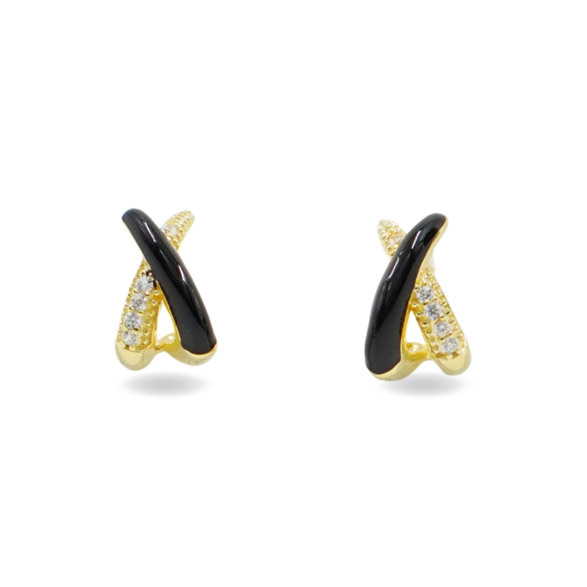 Sterling Silver Earrings X shape with enamel and zircons – Golden Color