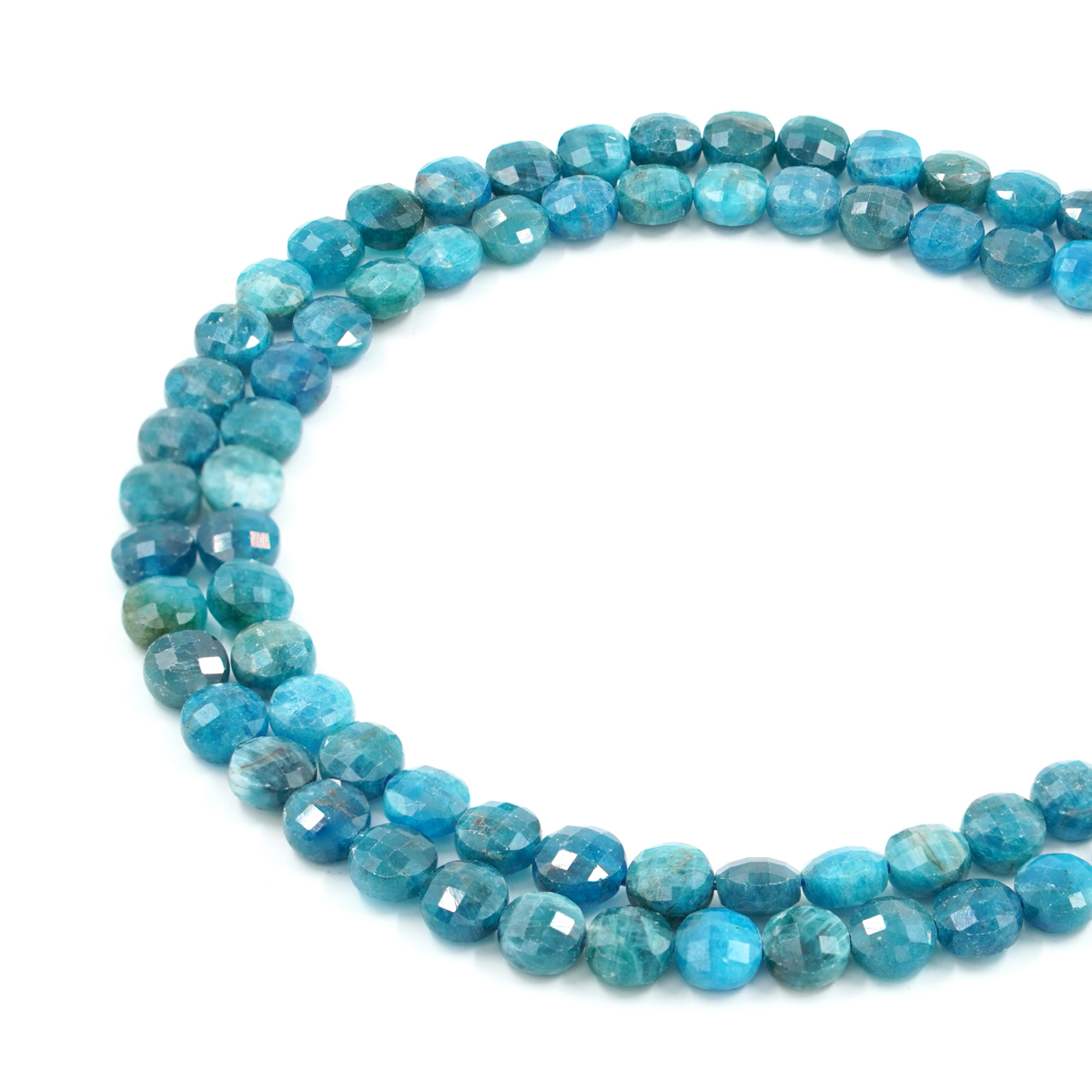 Apatite strands faceted coin shape size 8mm